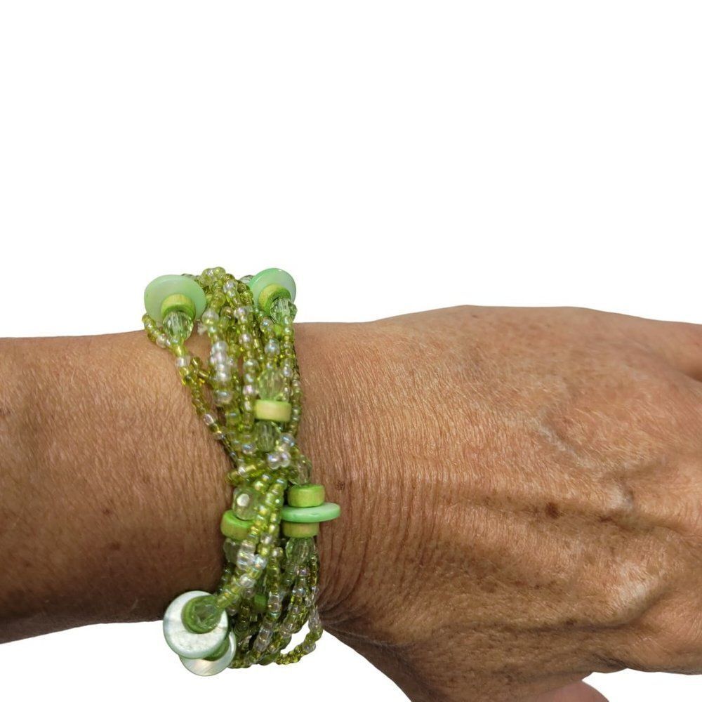 Bracelet Stretch Multistrand Pale‎ Pastel Seafoam Green Seed Beads Rocailles